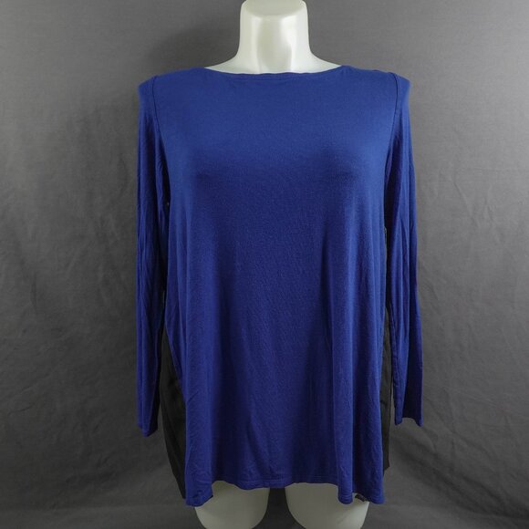 Womens Top Large Blue Black Flowy Sheer Back Soft Girl Romantic Effortless - Picture 1 of 10
